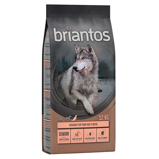 11 + 1 kg på köpet! 12 kg Briantos Grain Free torrfoder - Grain Free Senior Kalkon & potatis