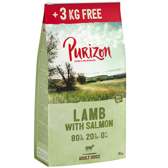 12 kg + 3 kg på köpet! 15 kg Purizon - Adult Lamb & Salmon