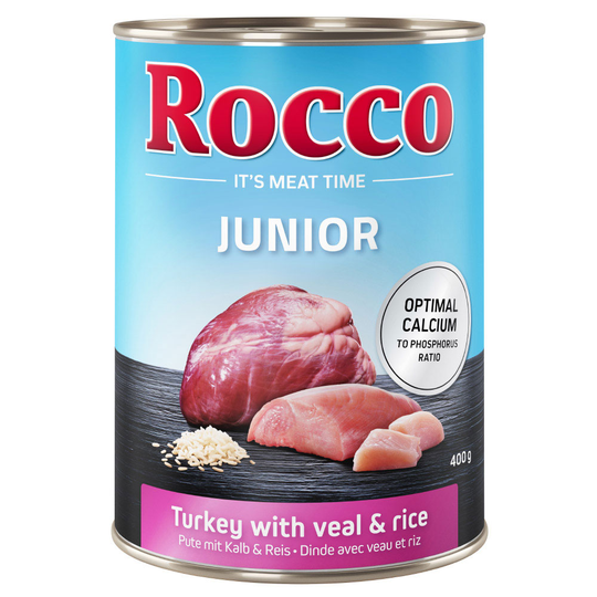Rocco Junior 12 x 400 g - Kalkon, kalvhjärta & ris