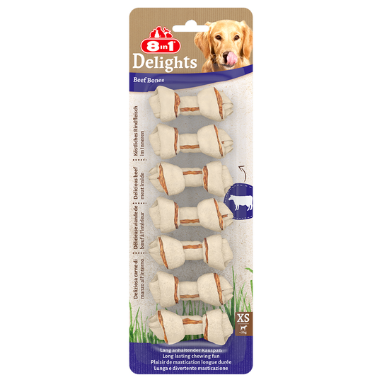 2 + 1 på köpet! 3 x 8in1 Delights hundgodis - Tuggben med nötkött: XS, 3 x 84 g (21 st)