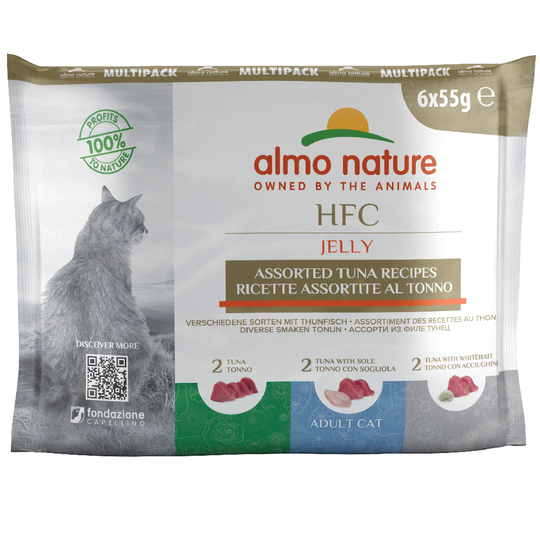 Ekonomipack: Almo Nature HFC Natural Pouch 24 x 55 g - Blandpack: Kyckling + Tonfisk i gelé (6 sorter)