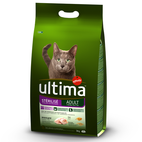 Ekonomipack: 2 / 3 påsar Ultima Cat Adult till lågt pris! - Sterilized Chicken & Barley (2 x 3 kg)
