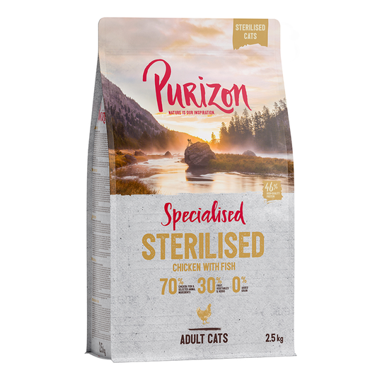 2,5 kg till extra lågt sparpris! Purizon torrfoder katt - Adult Sterilised Chicken & Fish