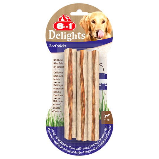 2 + 1 på köpet! 3 x 8in1 Delights hundgodis - Tuggpinnar med nötkött: XS, 3 x 75 g (9 st)