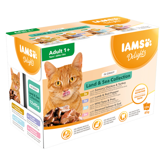 IAMS Delights Adult i sås 12 / 24 x 85 g - Land & Sea Mix 24 x 85 g