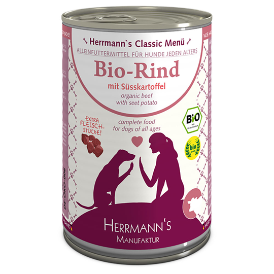 Herrmann's Meny Classic spannmålsfritt 6 x 400 g - Ekologiskt nötkött med ekologisk sötpotatis