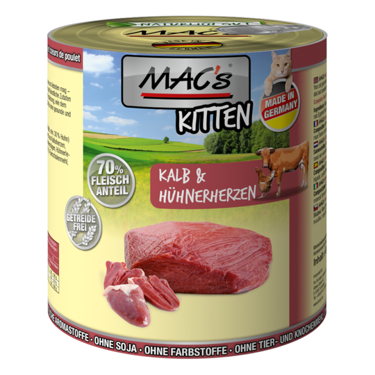 MAC's Cat kattfoder 6 x 800 g - Kitten Kalv & kycklinghjärta