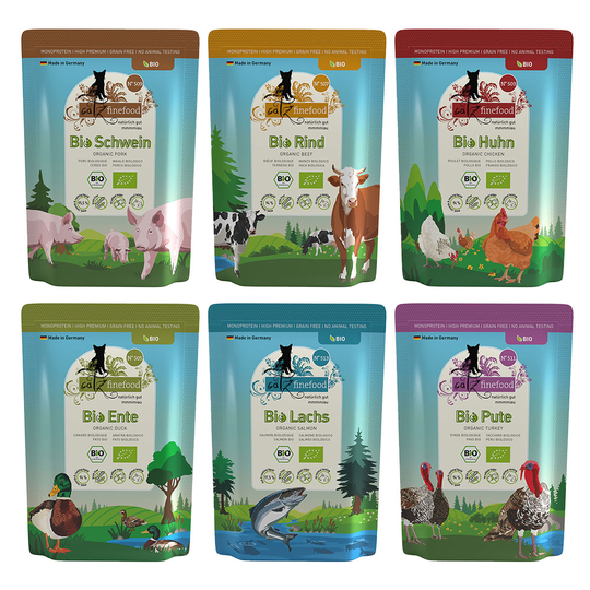 Ekonomipack: catz finefood Bio i portionspåse 24 x 85 g - Mix I (6 sorter)